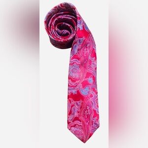 DONALD J TRUMP- Vibrant Paisley Silk Tie -  RED Pink and Blue